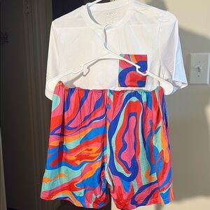 Colorful Abstract Shorts with pockets with White Tee